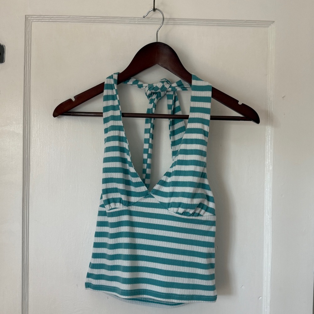 O'Neill Teal and White Striped Tank Top